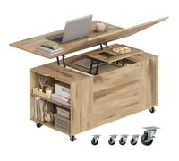 Table Basse avec roulettes - WOLTU Table de Salon avec Tiroir - Relevable Extensible et Réglable - Chêne Clair