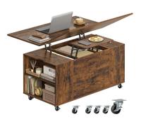 Table Basse avec roulettes - WOLTU Table de Salon avec Tiroir - Relevable, Extensible et Réglable - Marron Rustique