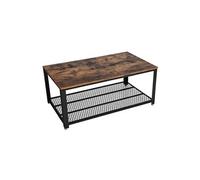 VASAGLE Table Basse, Meuble de Salon 2 Niveaux, avec Étagère Grillagée, Meuble TV, Cadre en Métallique, Pieds Réglables, pour Salon, Style Industriel, Marron Rustique et Noir LCT61X