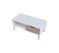 Happy Garden Table Basse avec tiroir Style scandinave Blanche Freja. Table de Salon en Bois avec Rangement. Table rectangulaire avec Pieds en Bois.