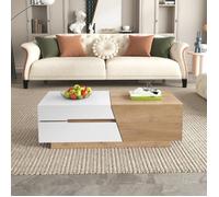 Table basse,avec tiroirs,120*50*37,5cm,Weiß und Holzfarbe,Contemporain