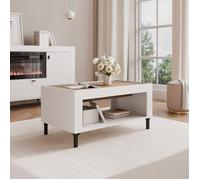 Table Basse AVENA - avec grande étagère - sur pieds - 97x56x47 cm - Blanc/chêne