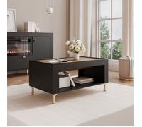 Table Basse AVENA - avec grande étagère - sur pieds - 97x56x47 cm - Noir/chêne