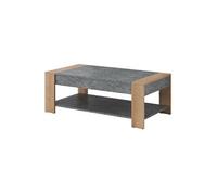 Table basse AZYA 2 plateaux finition granit gris pieds aspect chêne clair 110x60xH40cm