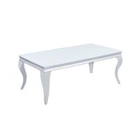 Table Basse BAROQUE Rectangle Plateau Verre Trempé Blanc Pieds Chrome 120x60x45cm
