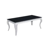 Table Basse BAROQUE Rectangle Plateau Verre Trempé Marbré Noir Pieds Chrome 120x60x45cm