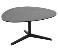 Table basse Bartos avec plateau en céramique et pied métallique en noir mat.