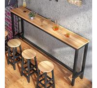 Table basse basse industrielle - Table de salle à manger de cuisine peu encombrante pour la maison et l'extérieur - Cadre en métal robuste - Parfaite pour restaurant, jardin, terrasse, véranda (bois