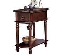 Table basse basse Table d'appoint en bois, table d'appoint étroite avec étagère de rangement ouverte et tiroir, table basse rectangulaire rétro, armoire de rangement, table de chevet pour