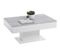Table basse bicolore avec plateau coulissant - Décor gris béton LA et blanc brillant - L100 x H46,1 x P65 cm - Fabriqué en Al