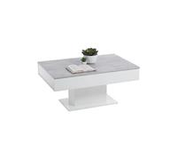 FMD Möbel – Table basse bicolore plateau coulissant, gris béton et blanc brillant, L100xH46,1xP65cm