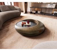Table basse Blaise 100x100 cm or avec verre en relief taupe