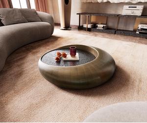 Table basse Blaise 100x100 cm or avec verre en relief taupe