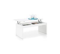 PEGANE Table Basse Blanc Brillant avec Plateau Relevable