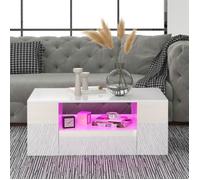 Table basse blanc Table de salon modulable Table basse carrée moderne 95x53cm avec lumière LED en 4 auto 16 types de couleurs