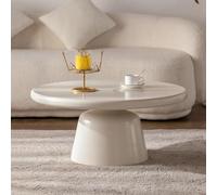 Table Basse Blanche crème de 31,5 Pouces, Table à thé Rond Minimaliste du Milieu du siècle, avec piédestal Robuste de 19,69 Pouces, pour Un Petit Espace, E Round 31.5in