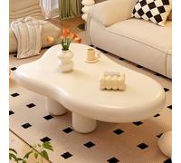 Table basse blanche en forme de nuage irrégulier en bois couleur crème, design moderne, table basse unique de forme libre avec 3 pieds pour décoration de salon