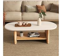 Table Basse Blanche Ovale en Bois Massif - Moderne et Ronde pour Salon (Couleur : Bûche+Blanc, Taille : DOUB)