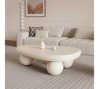 Table Basse Blanche Ovale Moderne Avec 3 Pieds en Boule, D'appoint Irrégulière Pour Salon et Chambre à Coucher, L47.2in