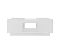 Table basse blanche, Table de salon avec revêtement en verre, éclairage LED, contrôle par application, 2 tiroirs et compartiment ouver, Blanc
