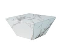 Table basse blanche, Table de salon moderne, Trapézoïdale en MDF avec Finition Marbre, 2 Tiroirs, Design Unique et Stable, 70x70x37 cm | Aosom France