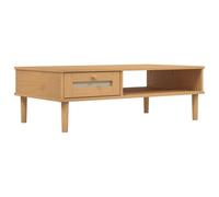 Table Basse Bois Pin Massif 100 cm Aspect Rotin Marron | Tiroir Et Compartiment De Rangement, Vernis UV, Dessus Robuste, Fait Main