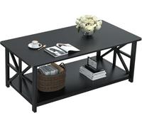 Table Basse Bois,Table de Salon,Table à Manger, Moderne de Salon,avec 2 Niveaux Rangement,X-Frame Métallique Pieds et Tray Design,100 * 52 * 47,5cm (E)