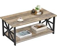 Table Basse Bois,Table de Salon,Table à Manger, Moderne de Salon,avec 2 Niveaux Rangement,X-Frame Métallique Pieds et Tray Design, 100 * 52 * 47,5cm (A)