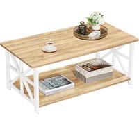 Table Basse Bois,Table de Salon,Table à Manger, Moderne de Salon,avec 2 Niveaux Rangement,X-Frame Métallique Pieds et Tray Design,100 * 52 * 47,5cm (B)