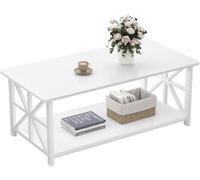 Table Basse Bois,Table de Salon,Table à Manger, Moderne de Salon,avec 2 Niveaux Rangement,X-Frame Métallique Pieds et Tray Design,100 * 52 * 47,5cm (C)