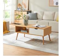 [en.casa] Table Basse avec Tiroir et Plateau Généreux Rangement Pratique Moderne Excellente Stabilité pour Salon Chambre Bureau Panneau de Particules Bois Massif 100 x 48 x 45 cm Effet Chêne Blanc
