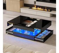 Table basse brillante avec LED et beaucoup d'espace de rangement, table de salon extensible