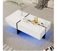 Table basse brillante, structure en imitation marbre blanc et table assortie en noir, meuble de salon, 100*50*34,5cm, avec système