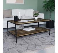 Table basse Brooklyn en bois foncé avec 1 étagère de rangement - Style industriel, meuble de salon