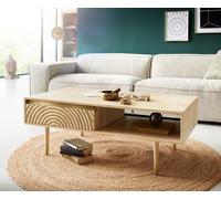 Table-basse Budaya 115x60 cm Manguier Naturel 2 tiroirs Pied rond