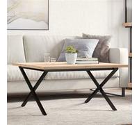 Table basse cadre en X 80x80x45,5cm bois de pin massif et acier Marron G