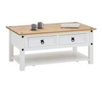 Table basse CAMPO rectangulaire en pin massif blanc et brun avec 2 tiroirs, dim 100 x 45 x 60 cm Blanc/Brun G