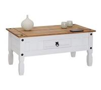 Table basse CAMPO table d'appoint rectangulaire en pin massif blanc et brun avec 1 tiroir, meuble de salon style mexicain en bois Blanc/Brun G