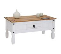 IDIMEX Table Basse Campo Table d'appoint rectangulaire en pin Massif Blanc et Brun avec 1 tiroir, Meuble de Salon Style Mexicain en Bois dim 95 x 45 x 50 cm