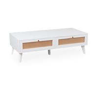 MENZZO Table basse 2 tiroirs avec cannage Dalgora L120cm Blanc