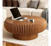 Table Basse CanneléE En Bois Table D'Appoint Ronde En Forme De Tambour