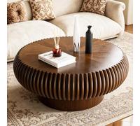 Table Basse CanneléE En Bois Table D'Appoint Ronde En Forme De Tambour
