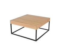 Table Basse carré 80x80 cm en décor Bois de chêne et Pieds métal Noir - Luna