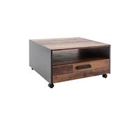 Table basse carré à roulette - Panneaux de particules - Décor bois vieilli et gris - Double plateau -1 Tiroir - L70 x P70 x H40 cm