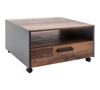 Table basse carré - Panneaux de particules - Décor bois vieilli et gris - Double plateau -1 Tiroir - L70 x P70 x H40 cm Gris, bois vieilli et gris ardoise G