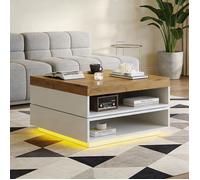 Table basse - Carrée 65x65x40 - Pivotante 360° - LED intégrée - Rangement ouvert