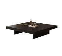Table Basse Carrée 80x80 Style Médiéval Plateau Écologique en Bois Massif Table À Thé avec Plateaus de Rangement Large Plateau de Rangement Coffee Table pour Salon, Bureau(Black,80x80x35cm)