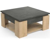 Table basse carrée AUSTIN - Décor chene Hamilton et Sidewalk - L 80 x P 80 x H 37,2 cm - DEMEYERE