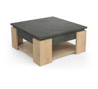 Table basse carrée AUSTIN - Décor chêne Hamilton et Sidewalk - L 80 x P 80 x H 37,2 cm