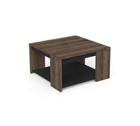 PEGANE Table Basse carrée avec étagère Couleur chêne foncé/Noir - Largeur 80 x Profondeur 80 x Hauteur 44,2 cm